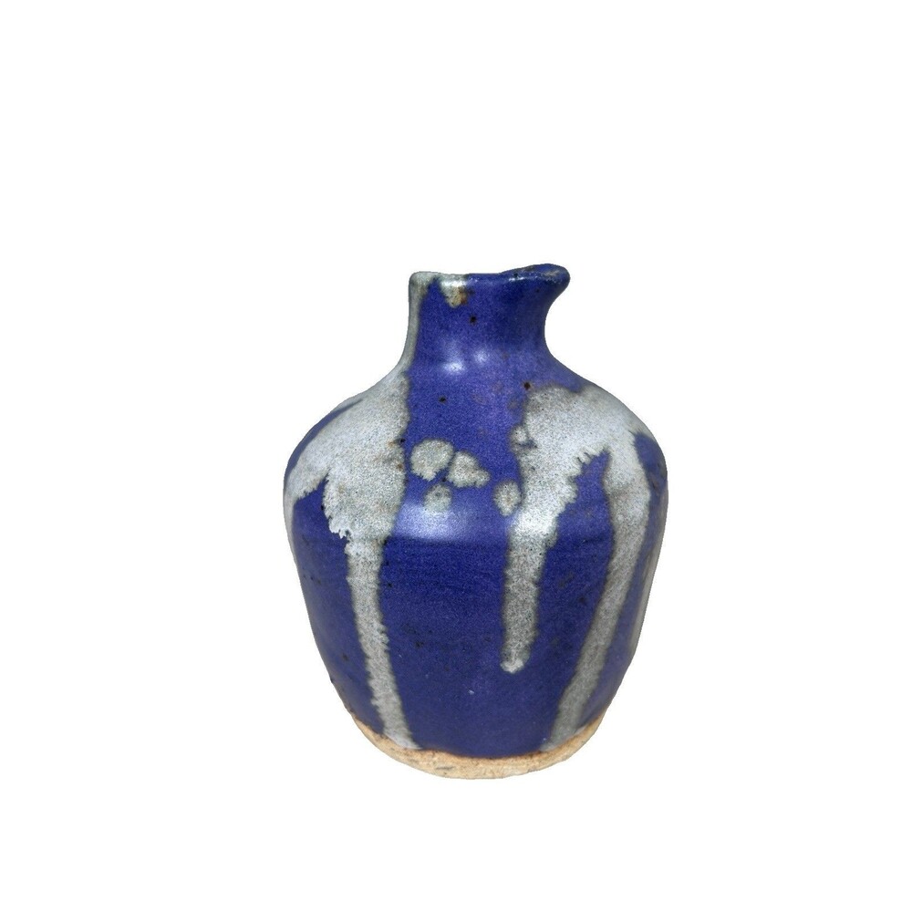 Studio Pottery Signed Triolo Lavender & gray hand thrown stoneware bud vase
